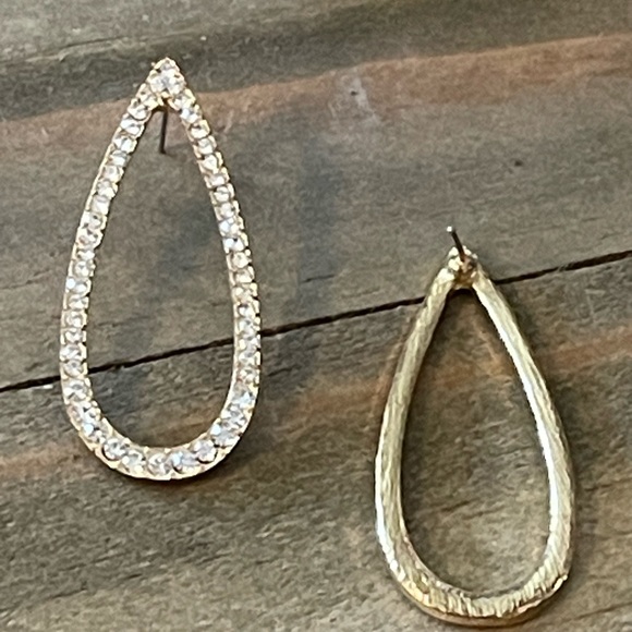 New Crystal Rhinestone Pave Open Teardrop Gold-tone 1.5 inch Glam Earrings - Picture 4 of 5